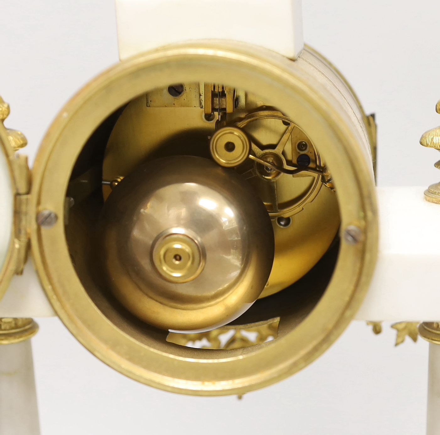 A 19th century French white marble mantel clock, 42cm